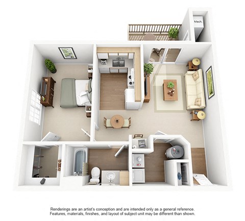 a 1 bedroom floor plan with a bathroom and a living room